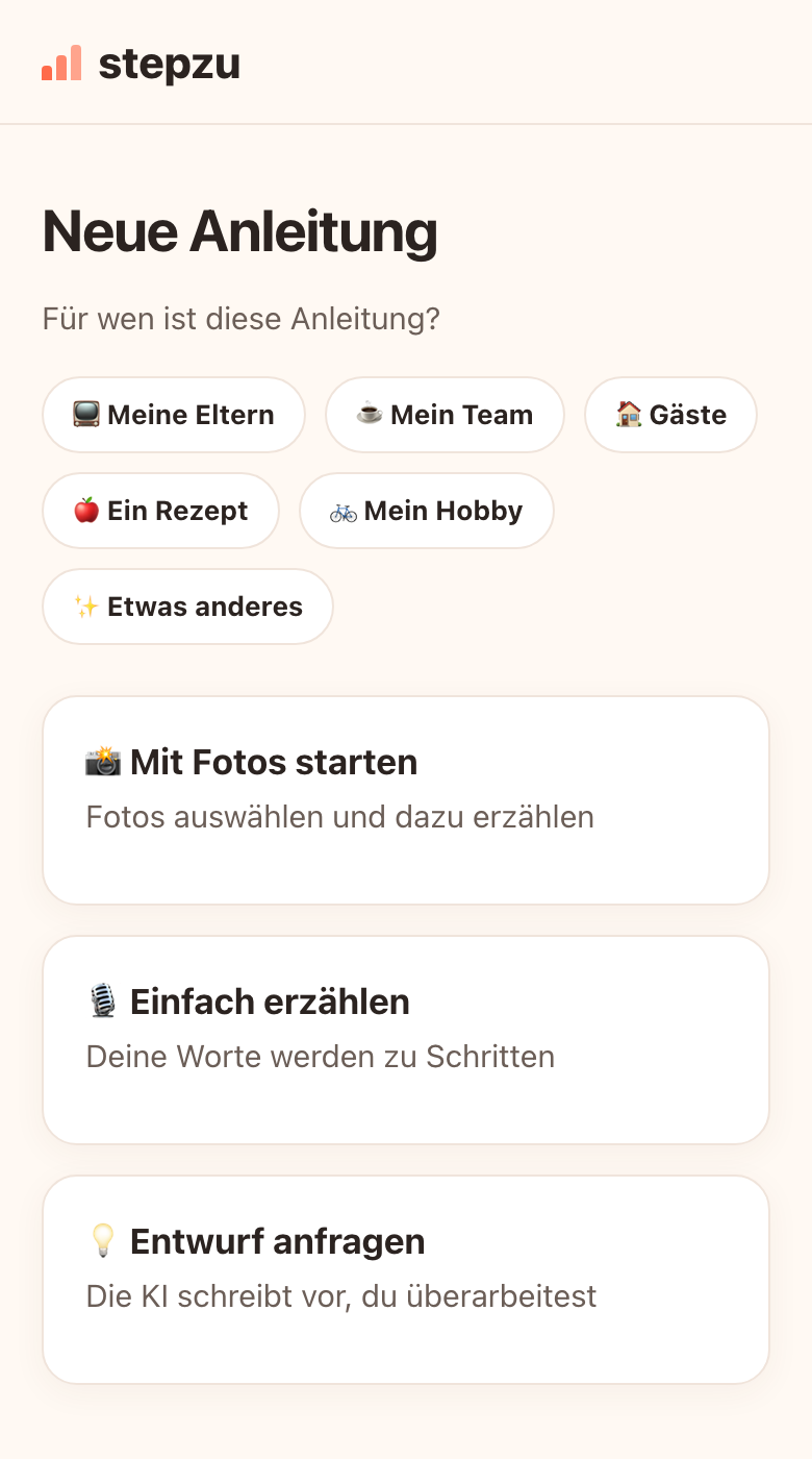 Wähle „Einfach erzählen“